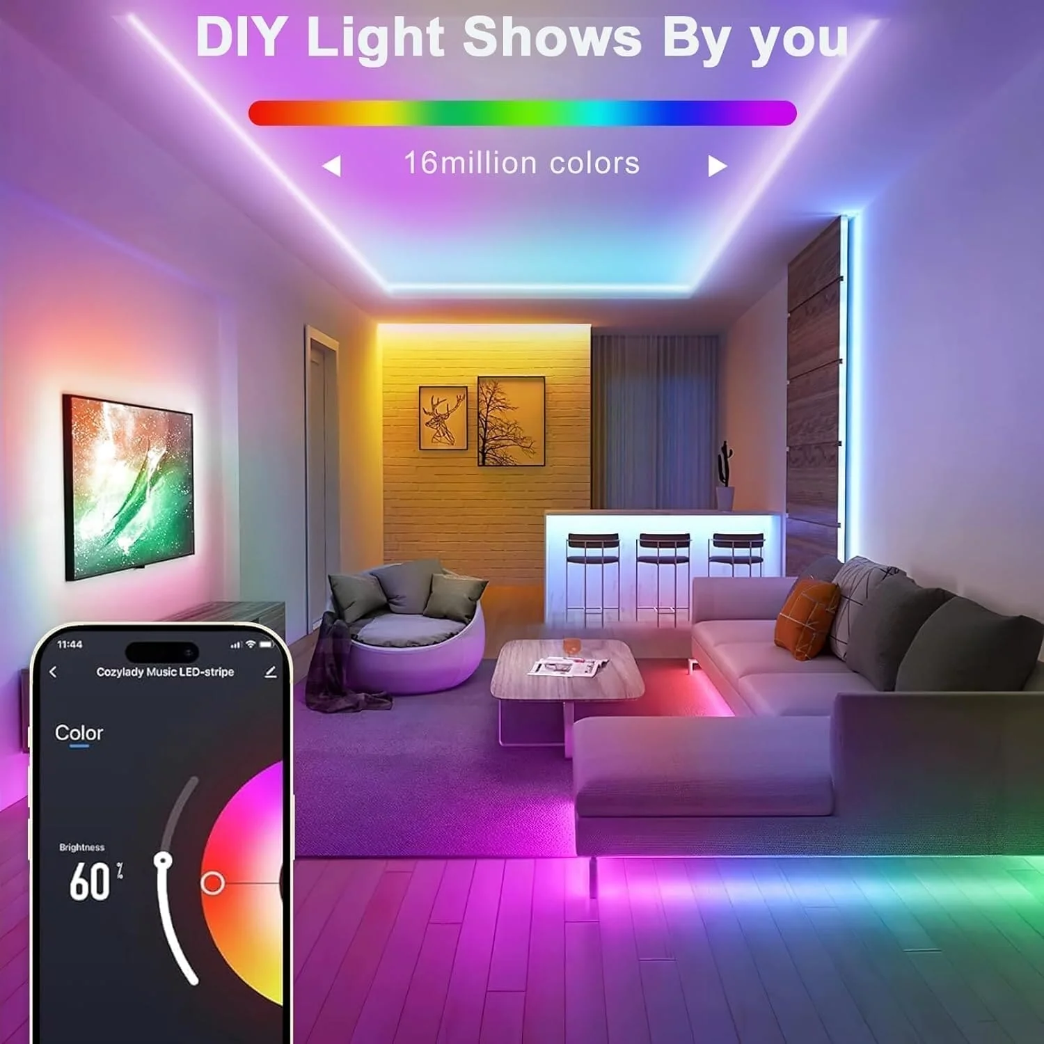 SLNR01 Dotless COB 2.2W/ft 6mmx12mm Smart Bluetooth RGB Neon LED Strip Light DC12V 36W IP65 Outdoor Rated Dimmable Low Voltage Silicone Rope Light with Mounting Clips and Screws - Image 7