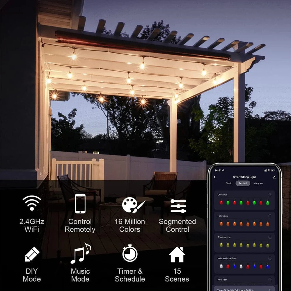 SLR100 LED RGBCWIC Smart Bistro String Lights Color Changing Outdoor Weatherproof 12V Edison Bulbs - Image 4