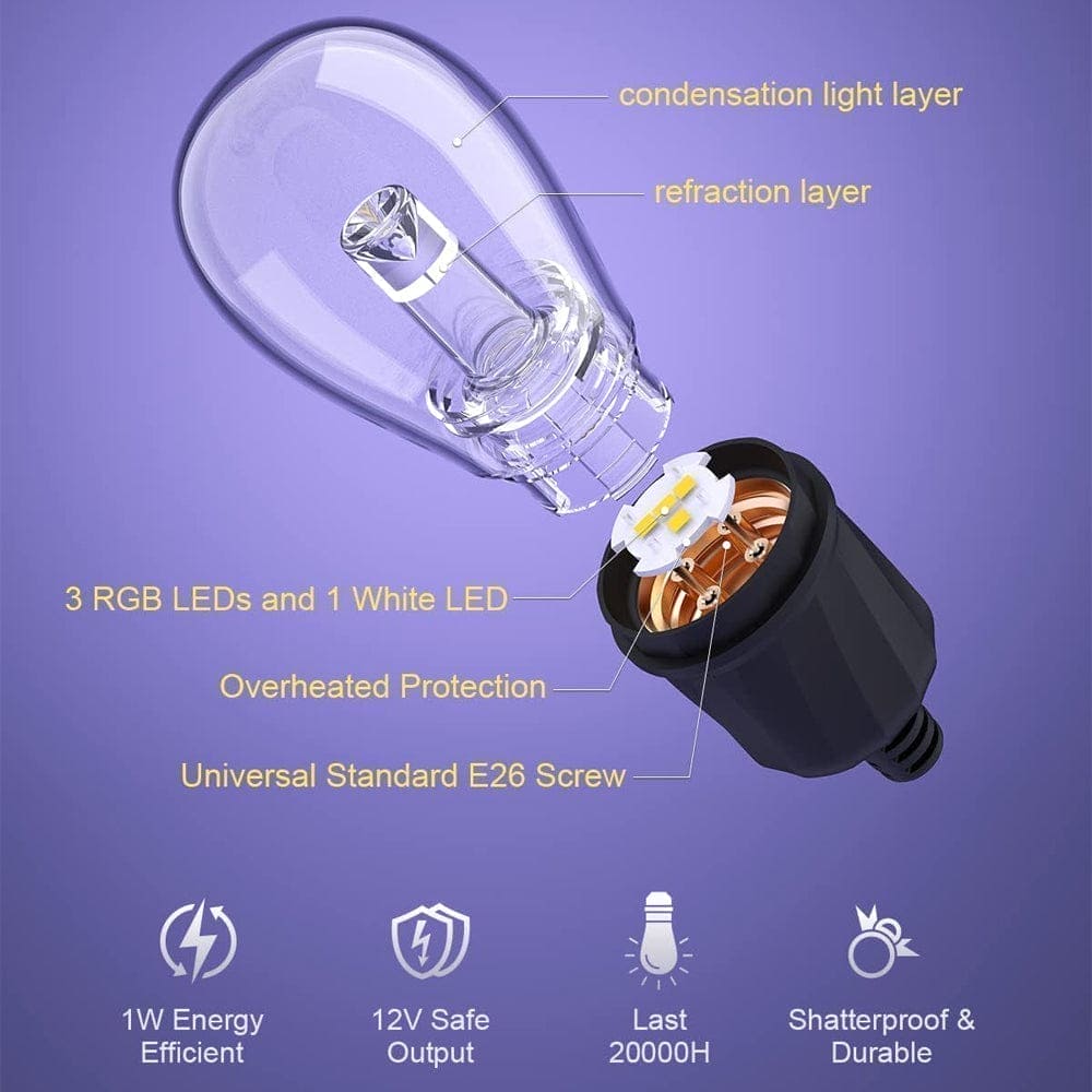 SLR100 LED RGBCWIC Smart Bistro String Lights Color Changing Outdoor Weatherproof 12V Edison Bulbs - Image 11