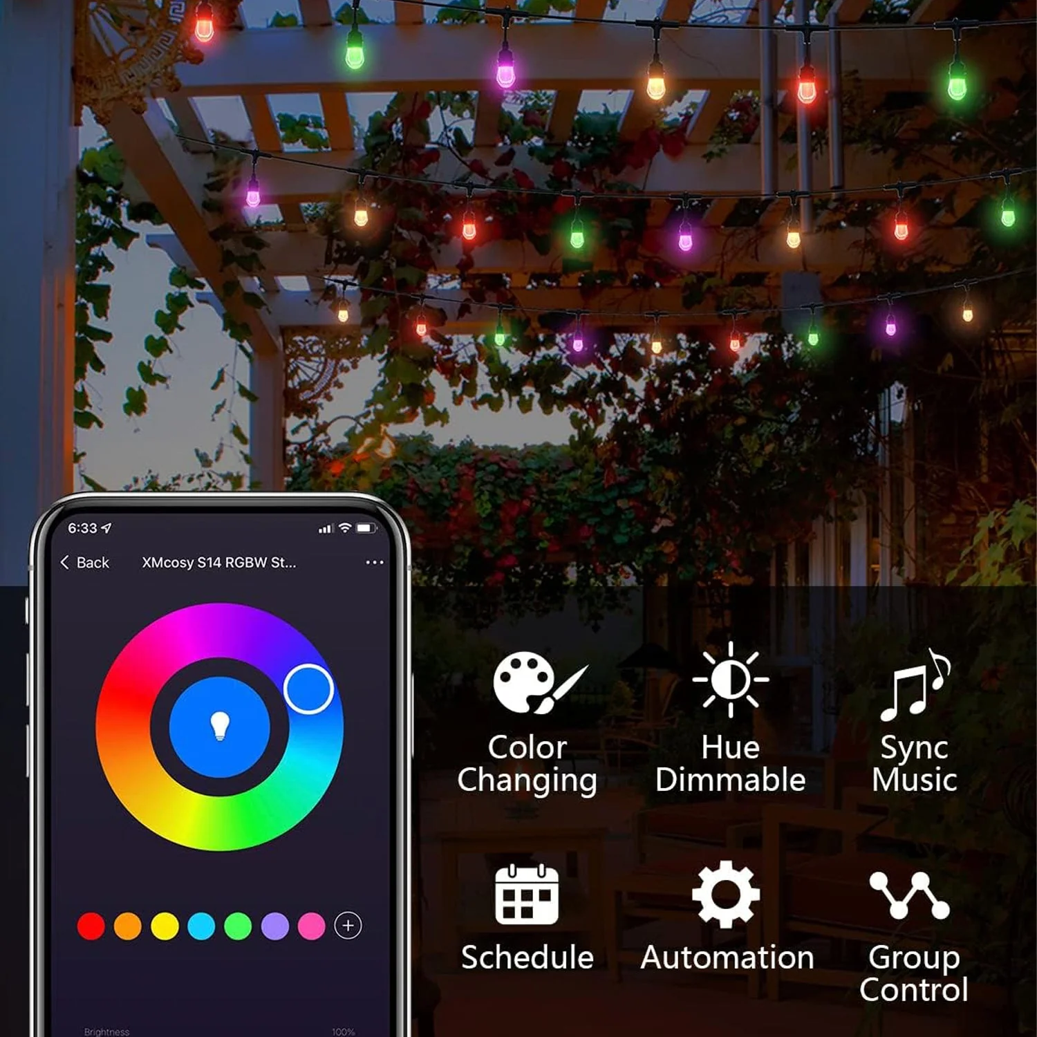 SLR102 LED RGBW Smart Bistro Acrylic String Lights Color Changing Outdoor Weatherproof 12V Edison Bulbs - Image 3