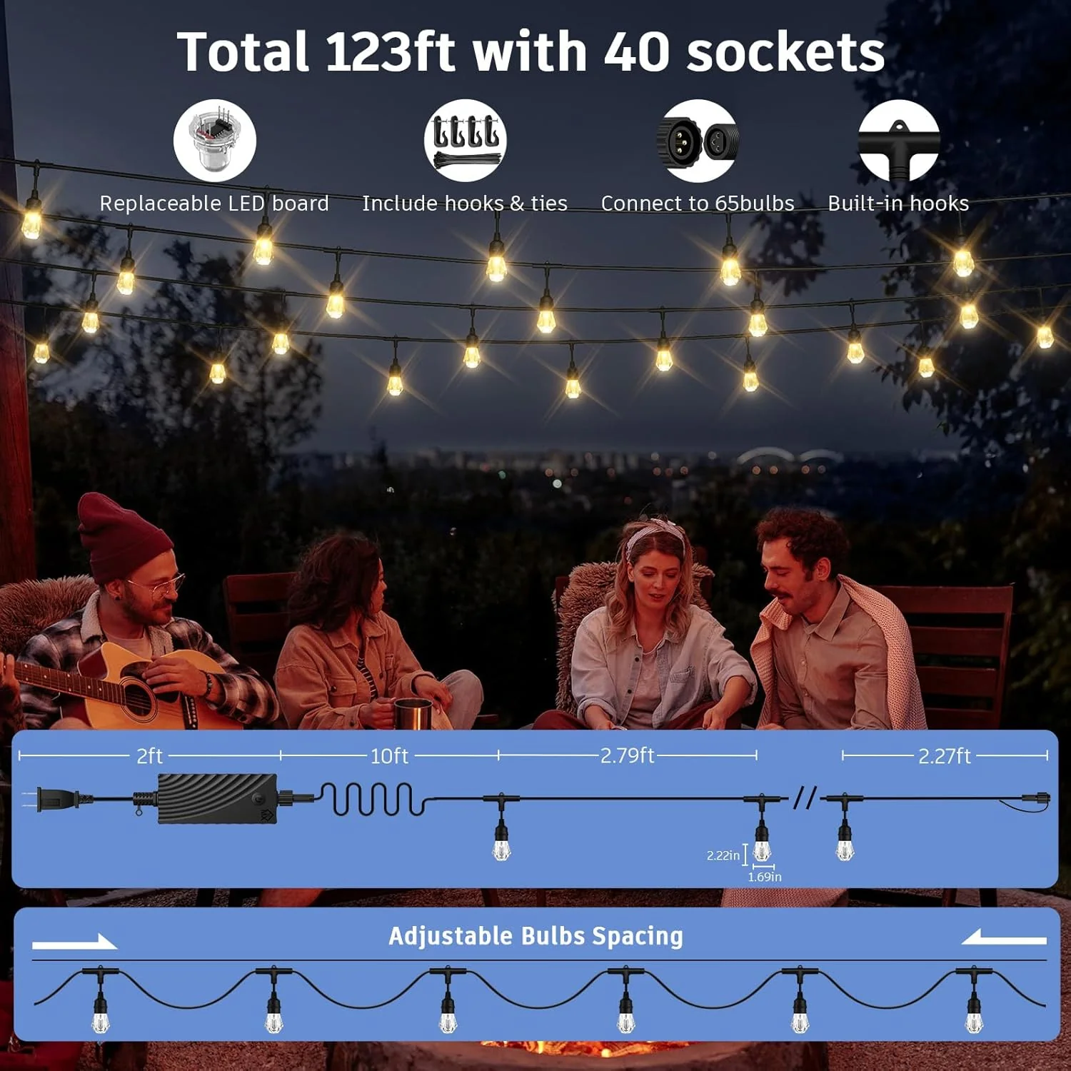 SLR103 LED RGBWIC Smart Bistro Acrylic String Lights Color Changing Outdoor Weatherproof 24V Edison Bulbs - Image 4