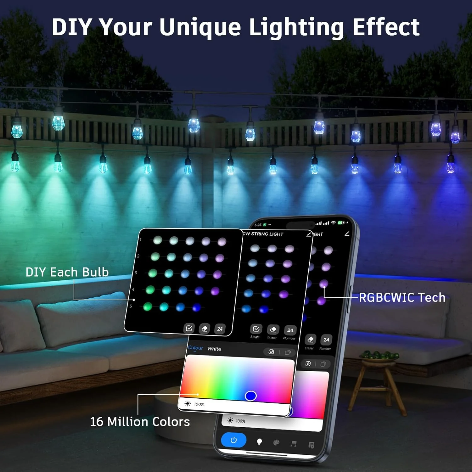 SLR103 LED RGBWIC Smart Bistro Acrylic String Lights Color Changing Outdoor Weatherproof 24V Edison Bulbs - Image 8