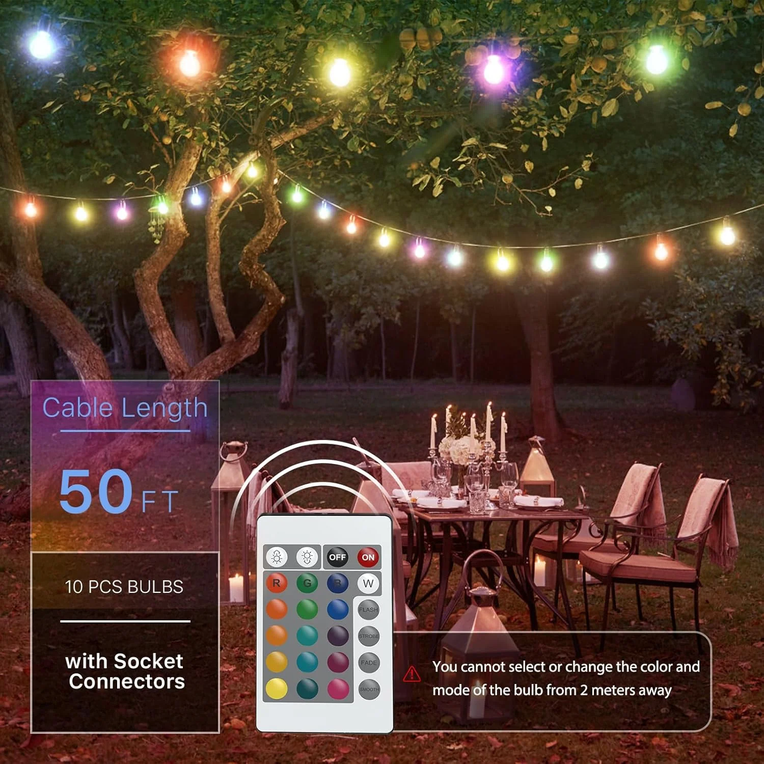 SLR104 50ft Adjustable Connector LED RGBW Bistro String Lights RGBW Color Changing Outdoor Weatherproof 12V 3W E10 B9 10pcs Bulbs - Image 3
