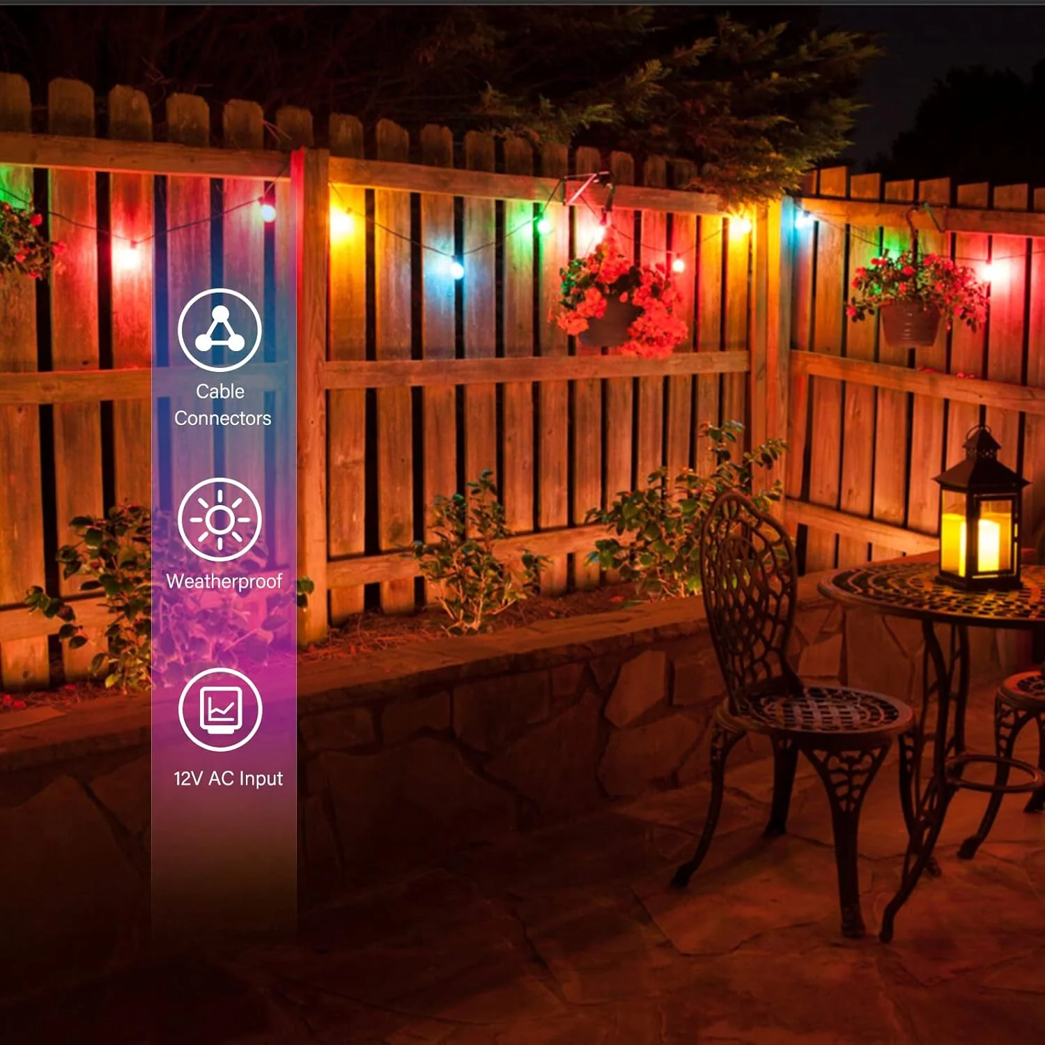 SLR104 50ft Adjustable Connector LED RGBW Bistro String Lights RGBW Color Changing Outdoor Weatherproof 12V 3W E10 B9 10pcs Bulbs - Image 6