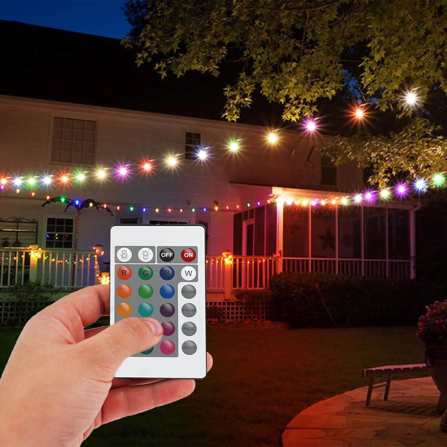SLR104 50ft Adjustable Connector LED RGBW Bistro String Lights RGBW Color Changing Outdoor Weatherproof 12V 3W E10 B9 10pcs Bulbs - Image 7