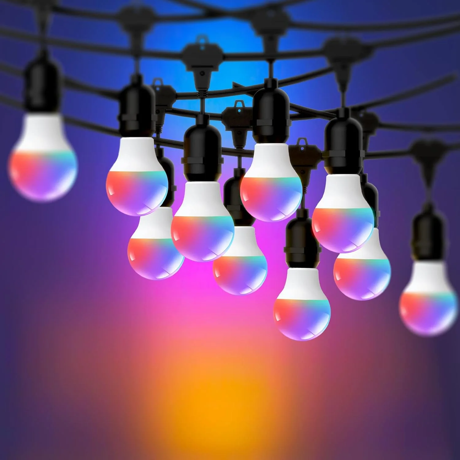 SLR104 50ft Adjustable Connector LED RGBW Bistro String Lights RGBW Color Changing Outdoor Weatherproof 12V 3W E10 B9 10pcs Bulbs - Image 8