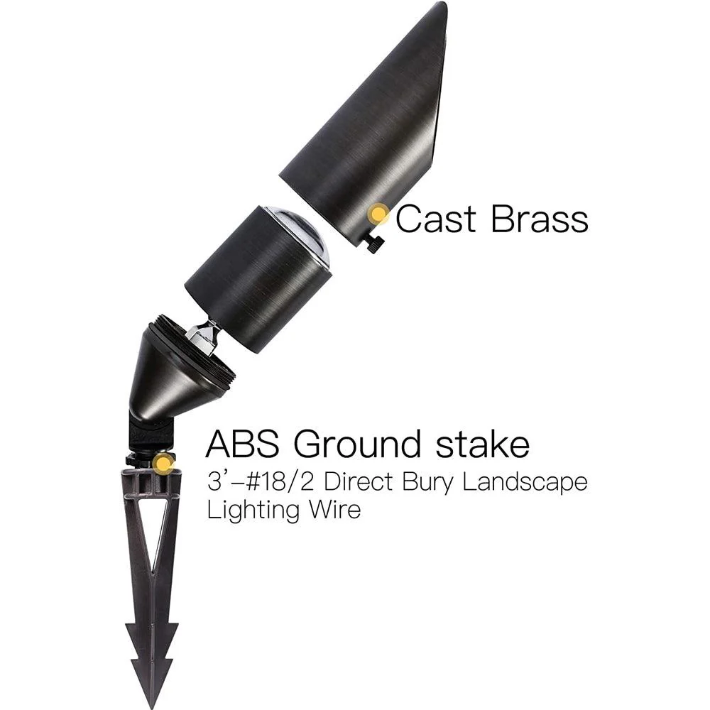 SPB04 4x/8x/12x Package Adjustable 12V Low Voltage LED Bullet Landscape Brass Spotlight Outdoor Lighting with 3W 3000K Bulb - Image 21