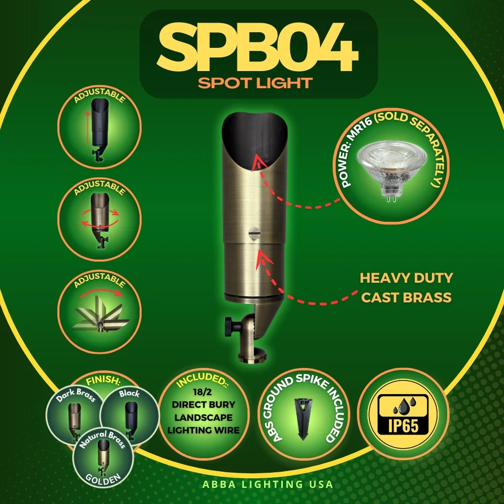 SPB04 4x/8x/12x Package Adjustable 12V Low Voltage LED Bullet Landscape Brass Spotlight Outdoor Lighting with 3W 3000K Bulb - Image 24