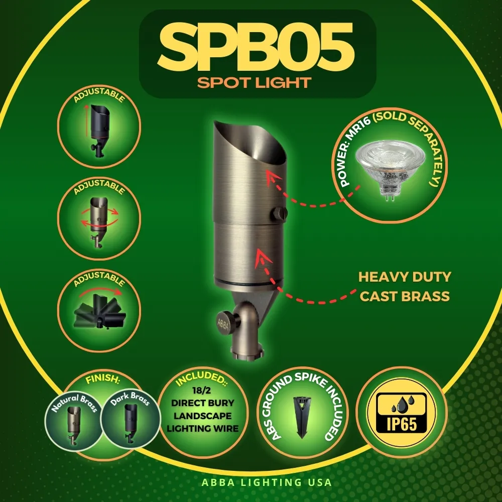 SPB05 4x/8x/12x Package LED Landscape 12V Low Voltage Brass Spotlight Adjustable Hood Outdoor Lighting with 3W 3000K Bulb - Image 16