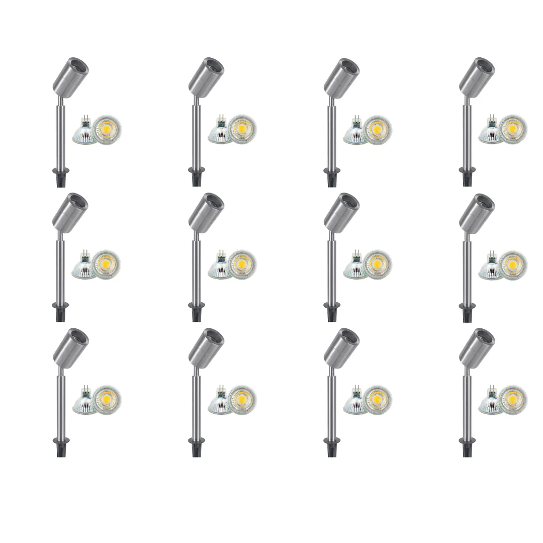 SPS02 4x/8x/12x Package 12V Low Voltage LED Stainless Steel Spotlight Adjustable Up Lighting Fixtures with 3W 3000K Bulb - Image 3