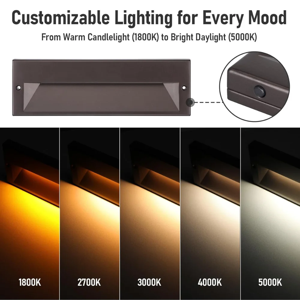 STLA10 6-Pack 6W Low Voltage 10.6" LED Outdoor Step Lights, 12V-24V 5CCT 1800K/2700K/3000K/4000K/.Integrated LED Aluminum Deck Lights Landscape Lights - Image 7