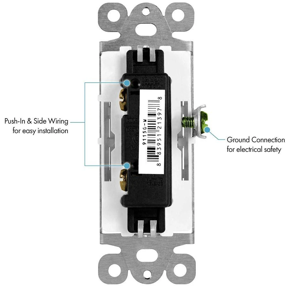 USE Momentary Contact Decorator Switch Single Pole 15A 120-277V  - White - Image 3